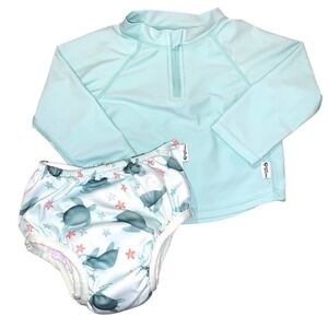 Green Sprouts Baby Rash Guard Swim Set 18 Months Turtle Reusable Swim Diaper UPF